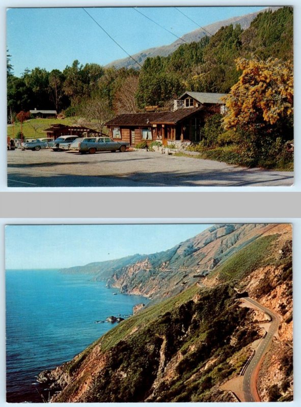 Colorized vintage postcard showing Ripplewood Big Sur Resort in the 1950s